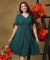 Vneck Buttoned Sleeve Tie Green Dress